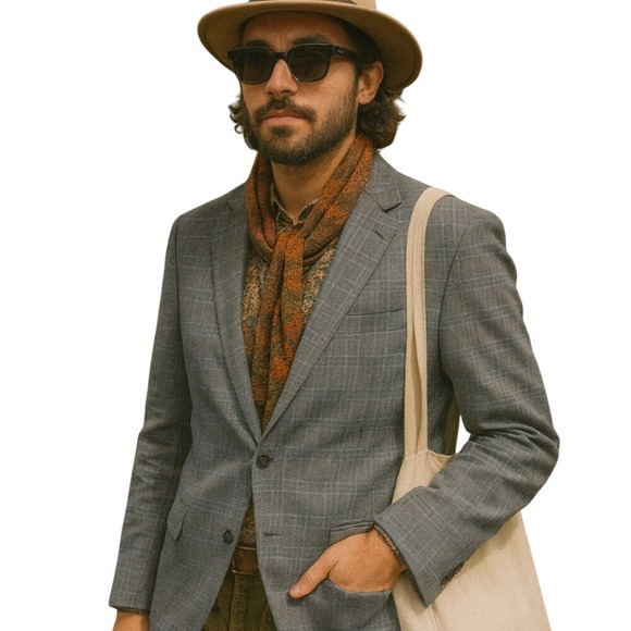 Other - 44 L Baroni 100% Wool Men Tan glen Plaid Jacket Light Academic Subtle Luxury